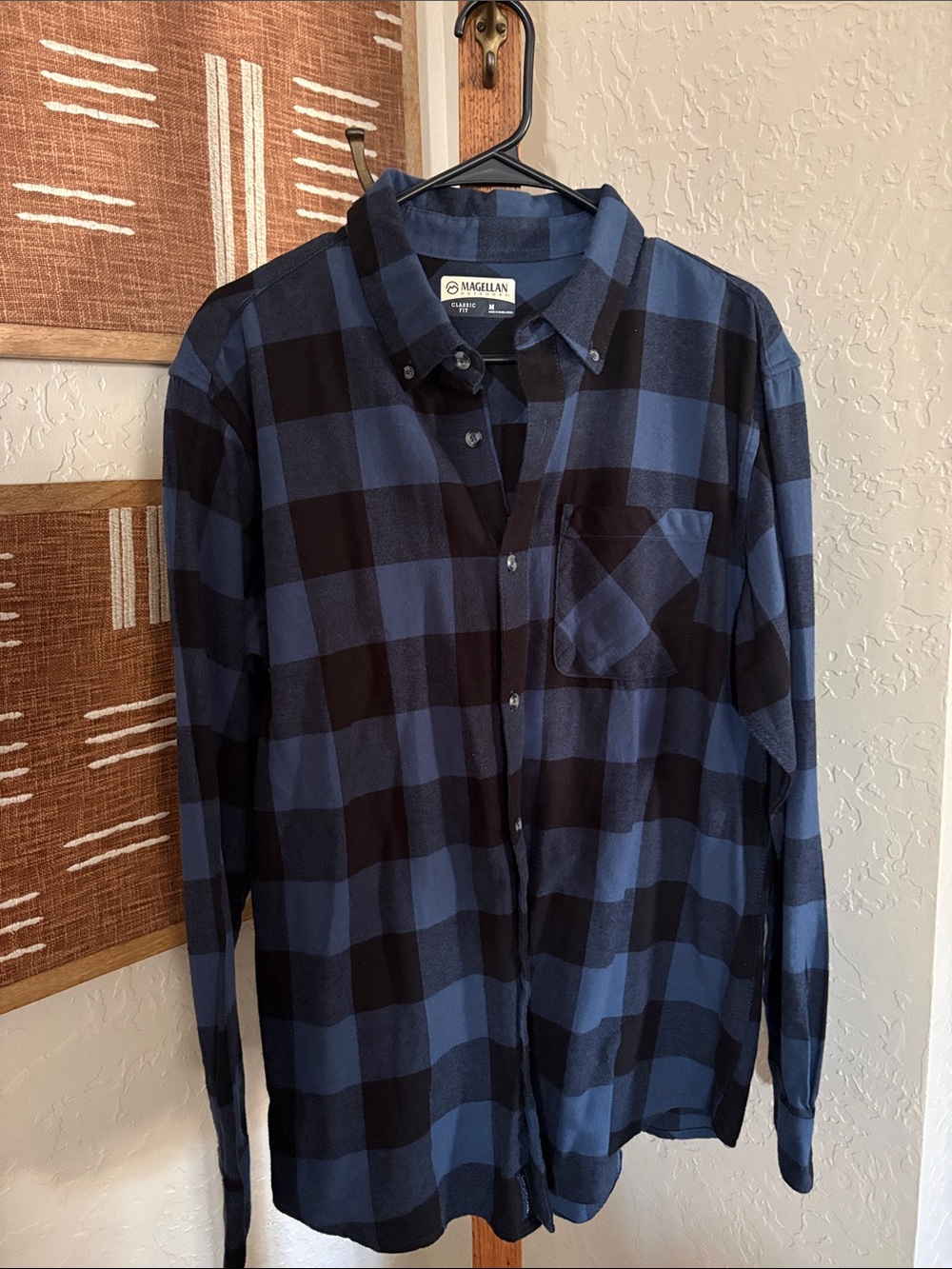 Magellan Outdoors Blue and Black Plaid Button-Down Shirt